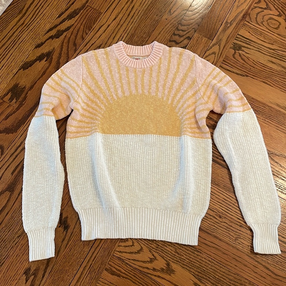 Faherty Pink, Yellow & Cream Sunburst Crewneck Sweater
